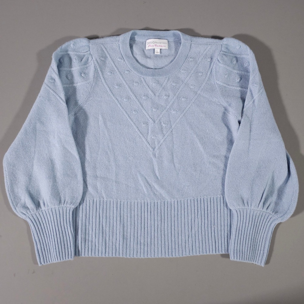 Design History Sweater Womens Large Blue Pure Cashmere Puff Pointelle Bobble